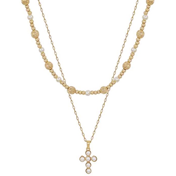 Fleurish Jewelry Jewelry - Pave Pearl Cross Choker Set